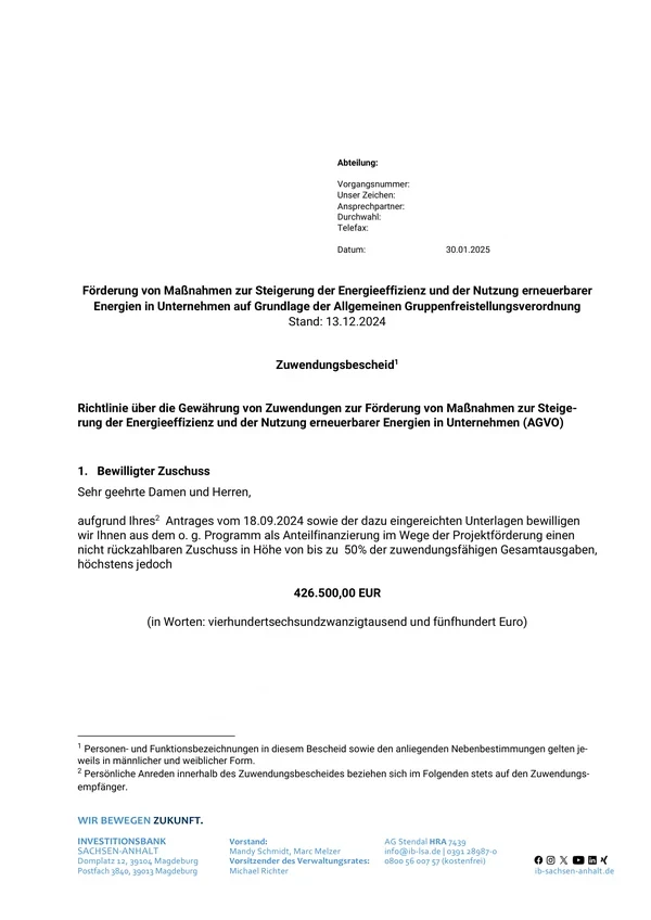 IB Sachsen-Anhalt Zuwendungsbescheid