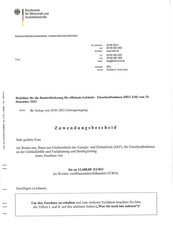 BAFA Zuwendungsbescheid