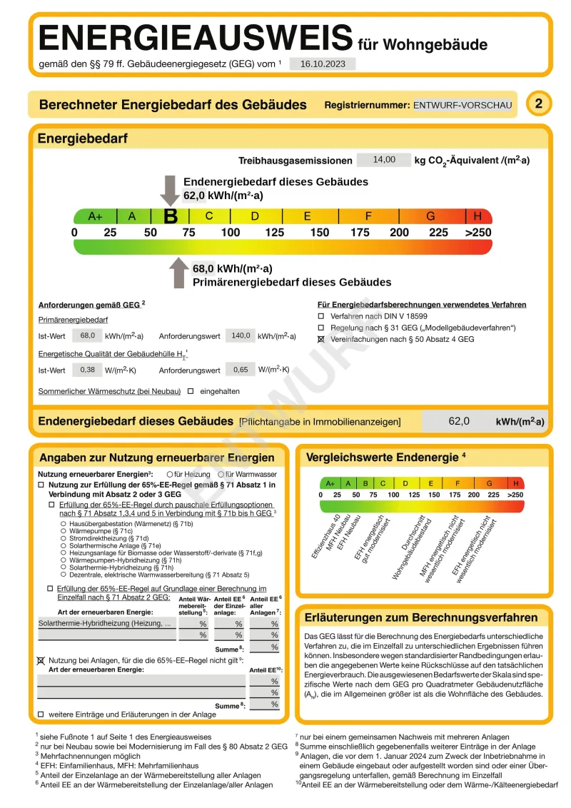 Echter Energieausweis - Bedarfsausweis Vorschau